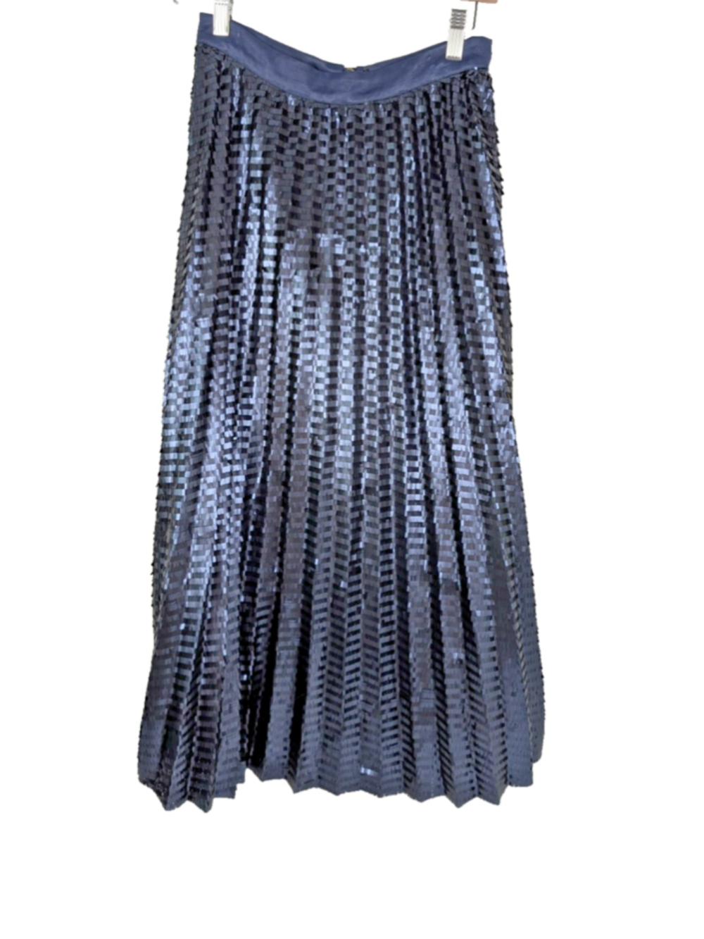 Anthropologie Maeve Natalia Sequined Midi Skirt Sz 0 Navy Pleated Paillette